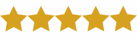 Five gold stars are lined up in a row on a white background.