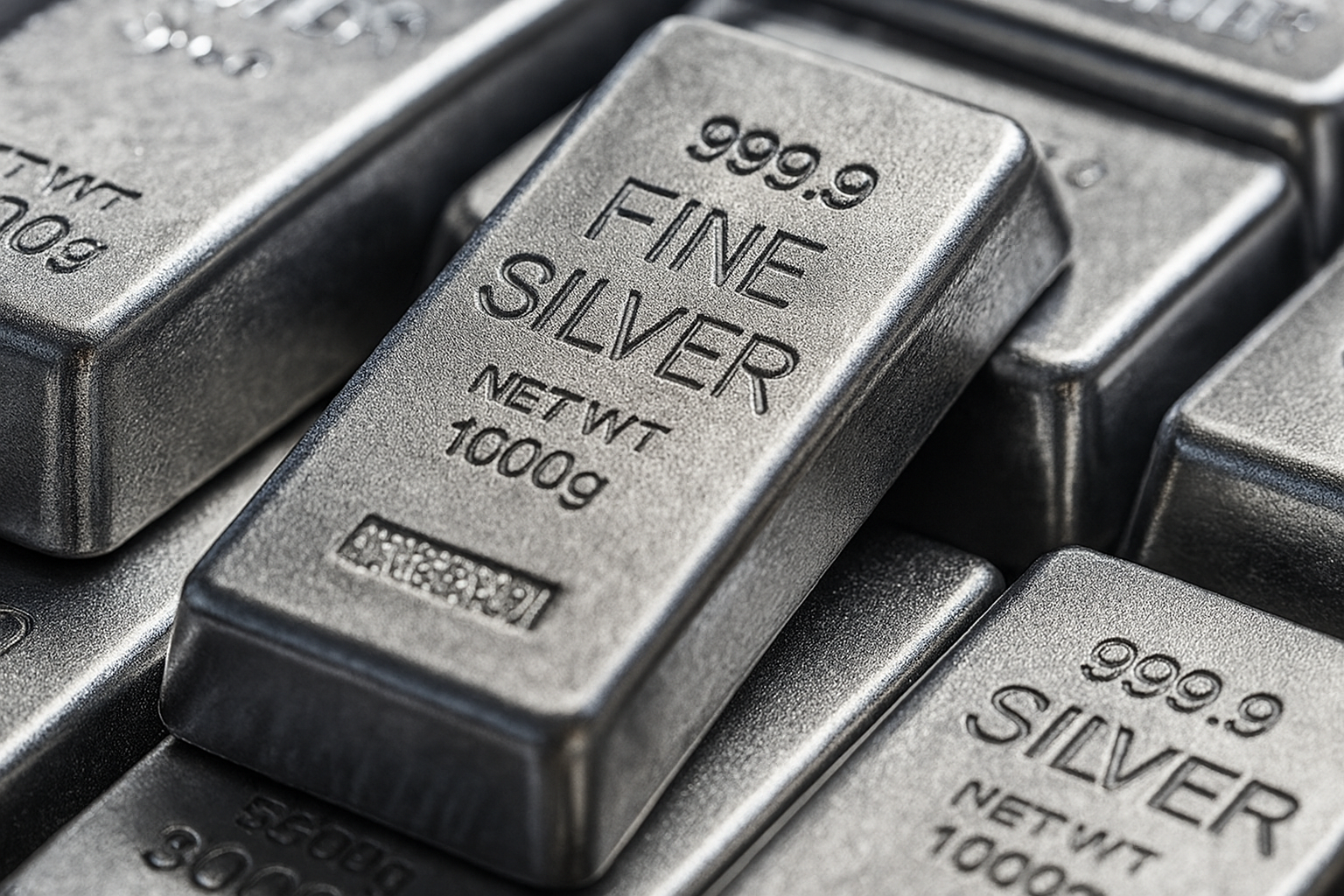 A close up of a pile of silver bars stacked on top of each other.