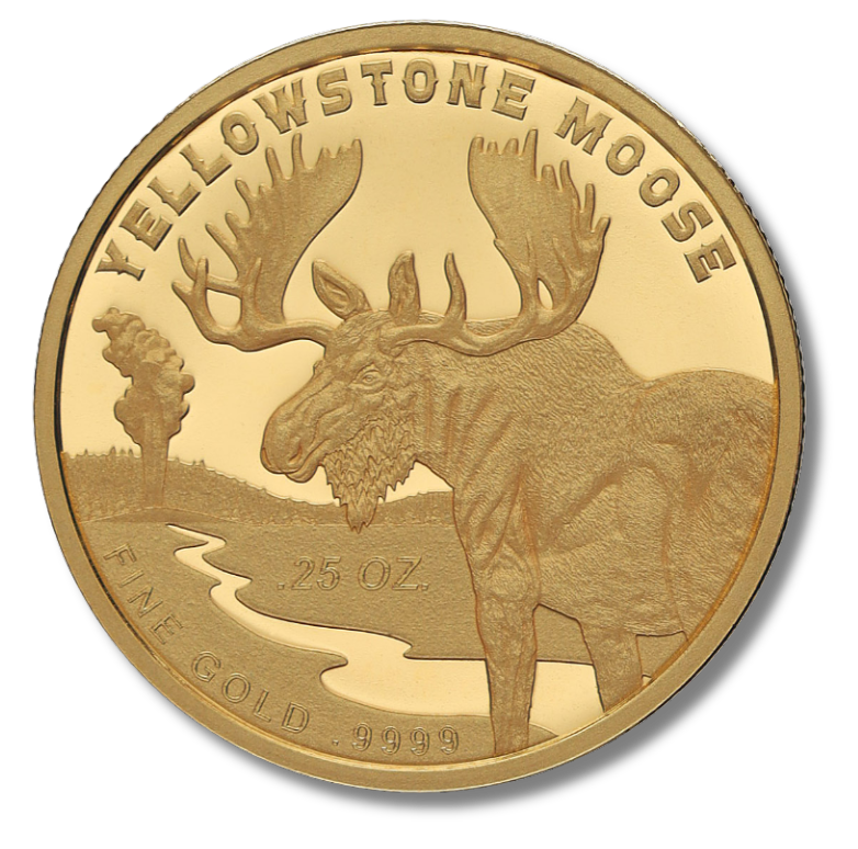A gold coin that says yellowstone moose on it