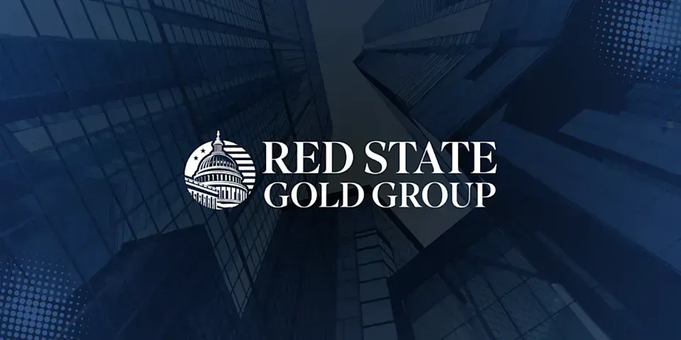 The red state gold group logo is on a blue background