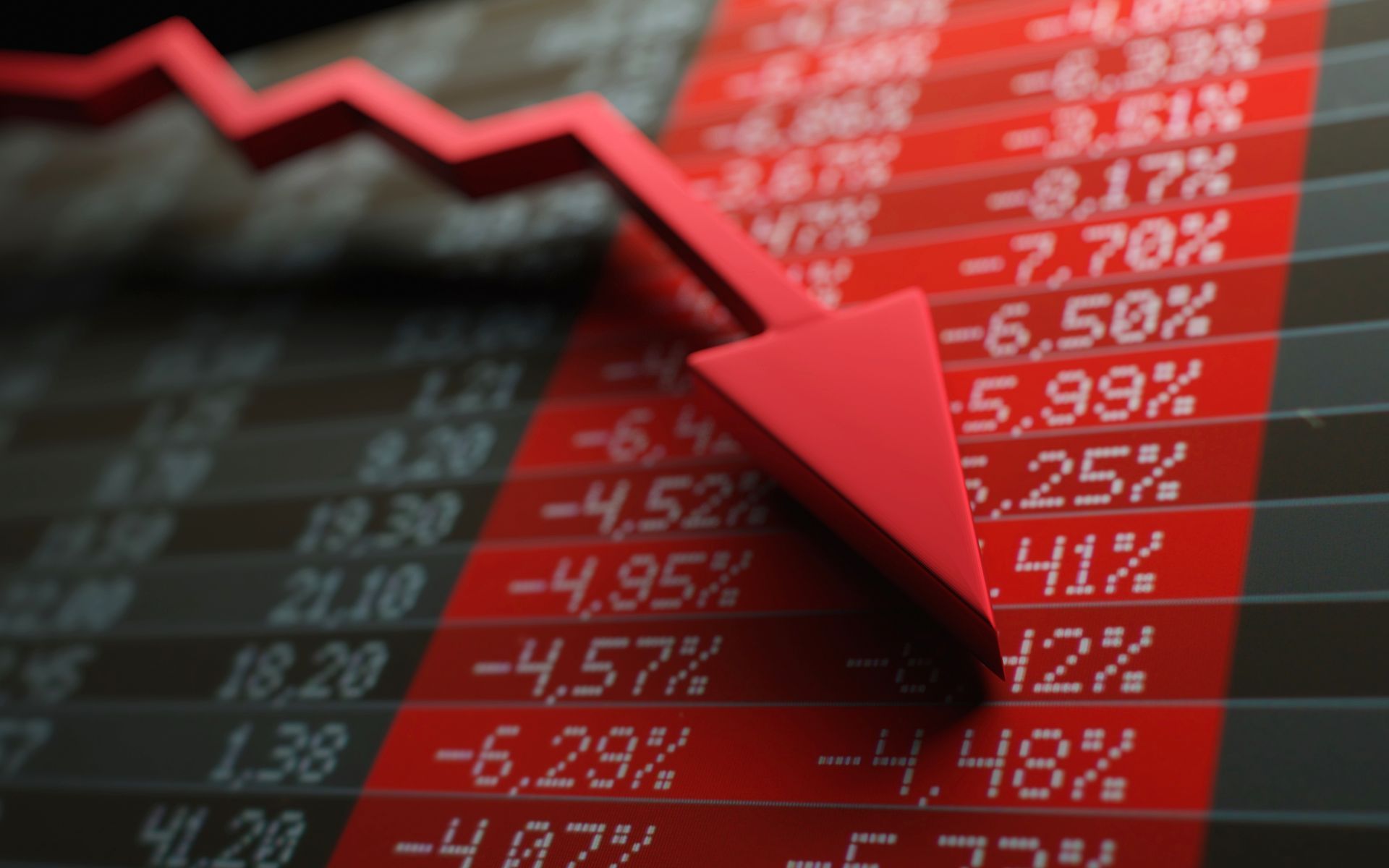 A red arrow is pointing down on a stock chart