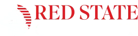 A red state logo on a white background