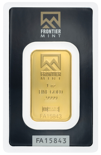 A 1 oz gold bar from frontier mint