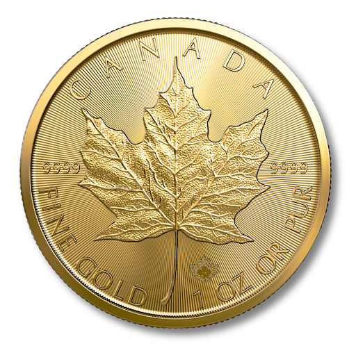A gold coin from canada with a maple leaf on it