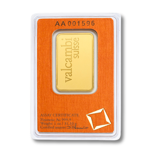 A gold bar that says valcambi suisse on it