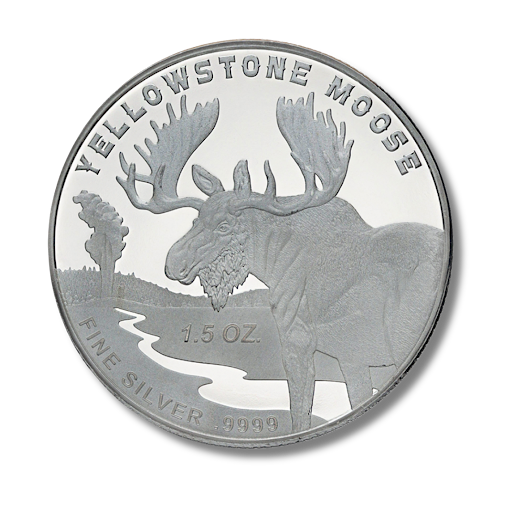 A silver coin that says yellowstone moose on it