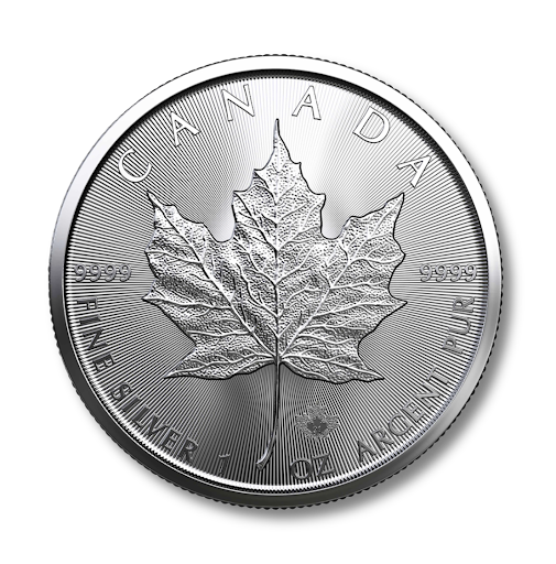 A silver coin from canada with a maple leaf on it