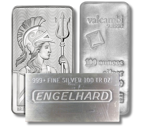 Three different types of silver bars from engelhard