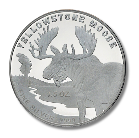 A silver coin that says yellowstone moose on it
