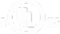 White circular emblem with abstract white shapes inside on black background.