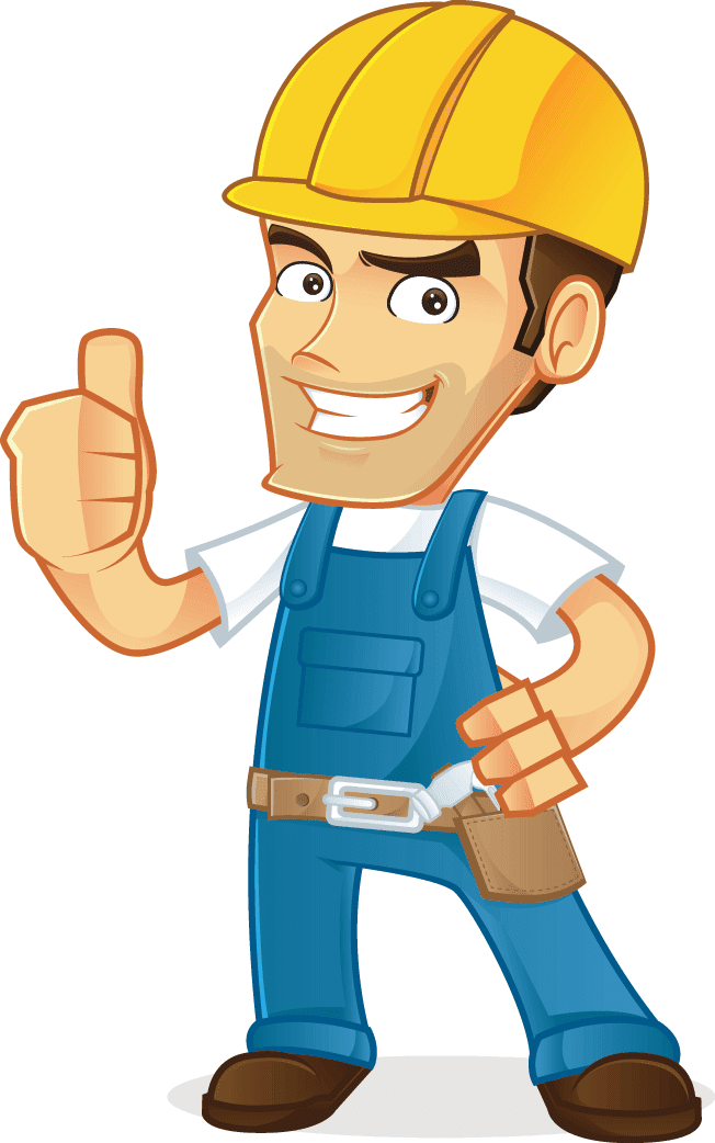 A Cartoon Man Wearing A Hard Hat And Overalls Is Giving A Thumbs Up — River2Coast Concreting in Boambee, NSW