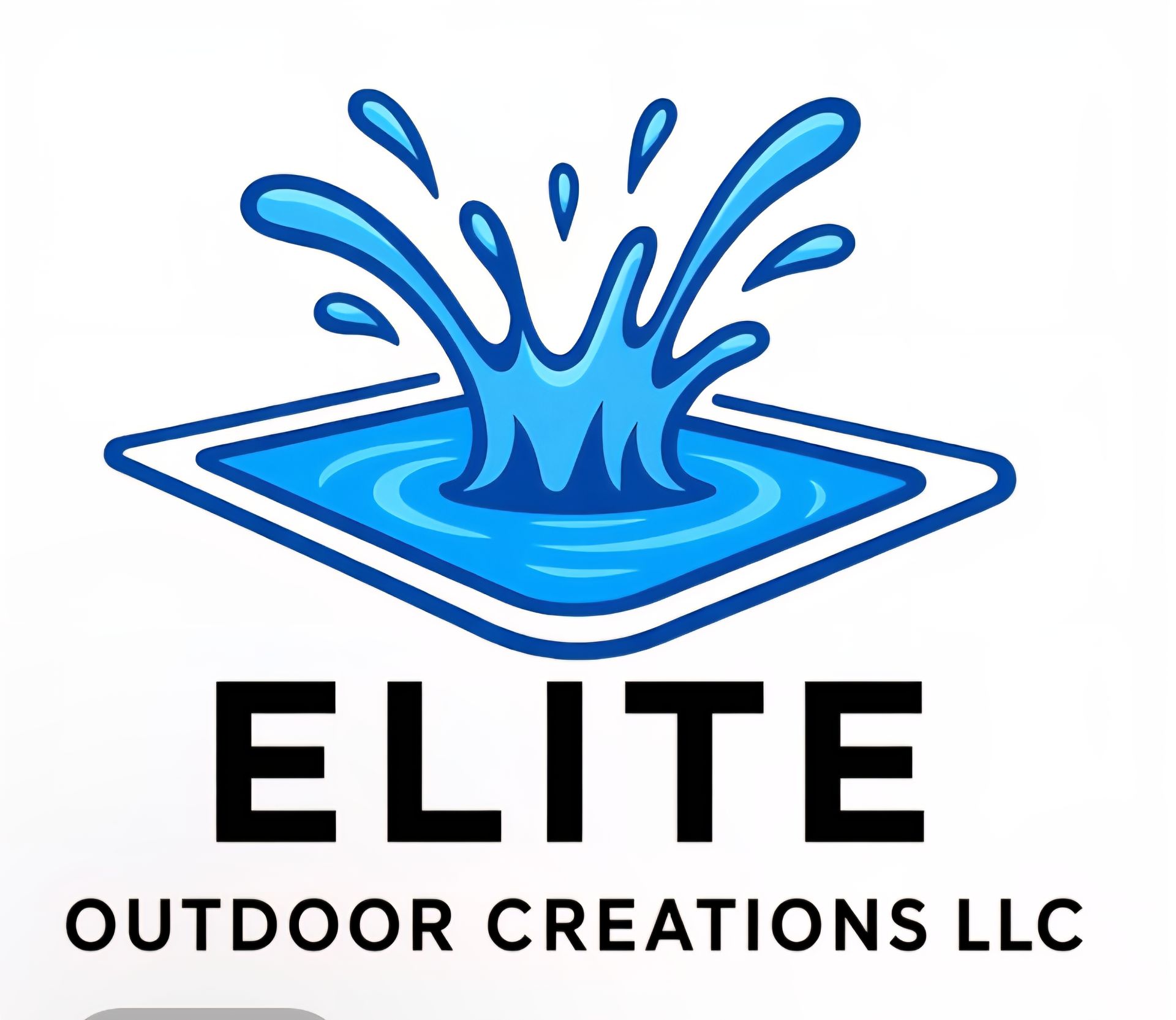 Blue water splash logo above the text “ELITE OUTDOOR CREATIONS LLC”