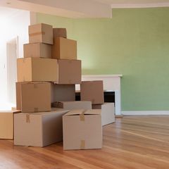 stack of boxes in house
