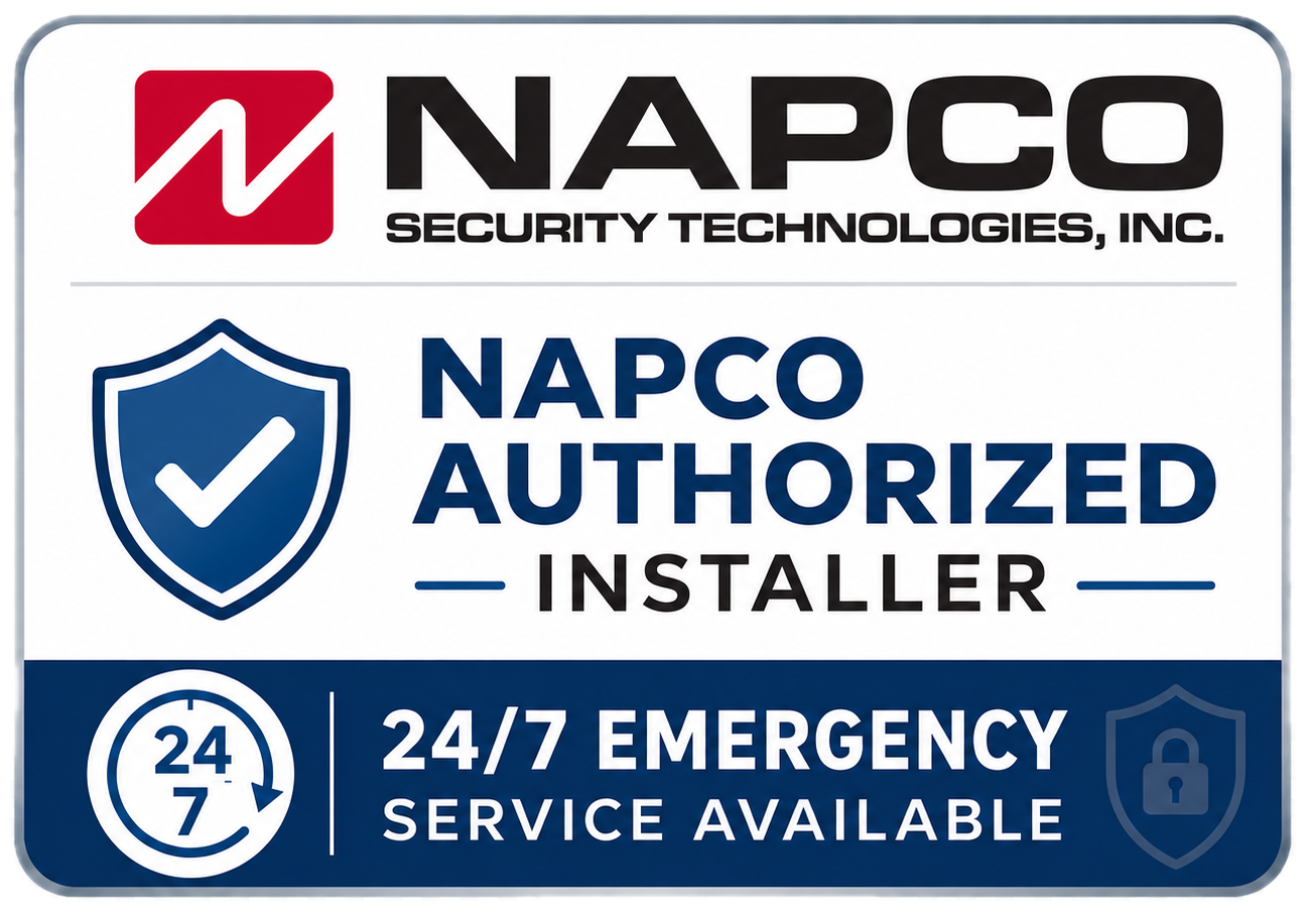 NAPCO Security Technologies, Inc. logo with “Authorized Installer” text in red, black, and white