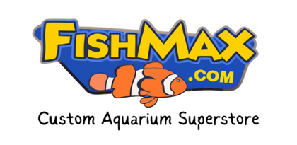 Logo of FishMax: blue and yellow letters, orange clownfish, and 