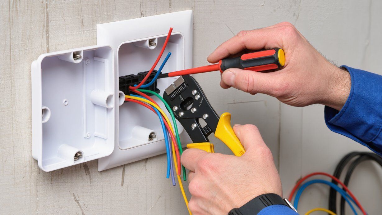 close up image of hand fixing outlet