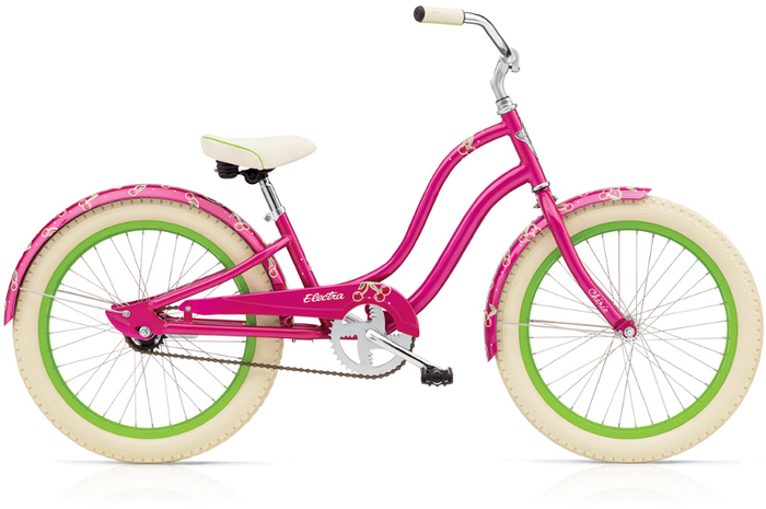 ein rosa barbie-Fahrrad mit grünen Rädern