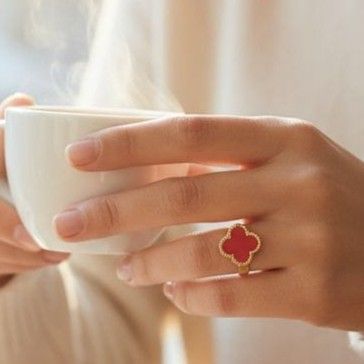 Anillo Acero Dorado Trébol AAR103