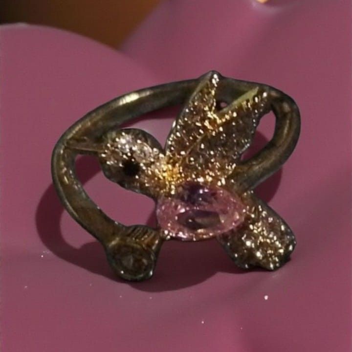 Anillo Acero Dorado Colibrí NA1470