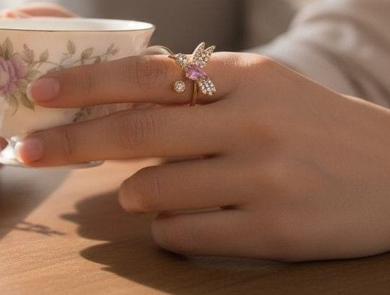 Anillo Acero Dorado Colibrí NA1470