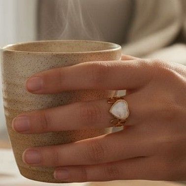 Anillo Acero Dorado Corazon Blanco OAN104