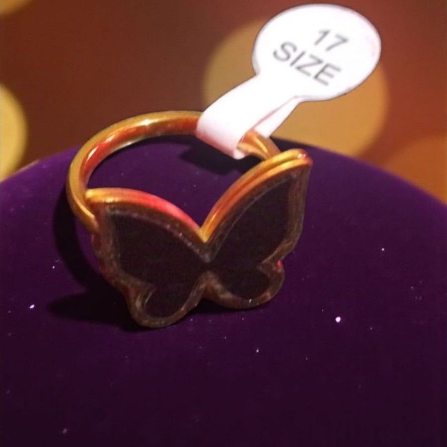 Anillo Acero Dorado Mariposa Negra RAM34