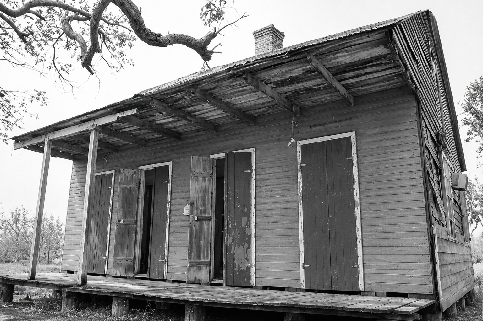 Valence House in Grand Isle, Louisiana, built around 1870. It is an actual Grand Isle historic property documented by the National Park Service, with a photograph by Emily Ardoin. The house is a coastal Creole design with interconnected rooms, heavy braced timbers, a large attic, and a deep gallery built for island conditions.