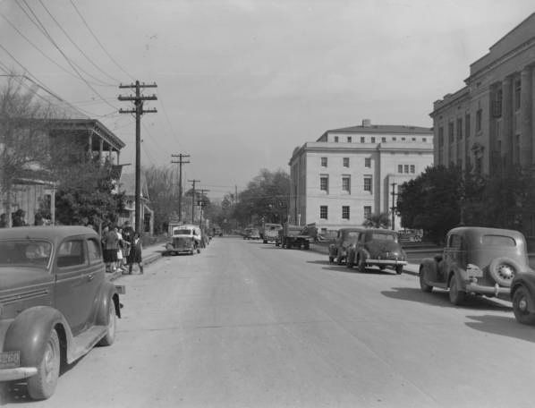 Historic photograph of Church Street in downtown Houma. Photographed by an unnamed Works Progress Administration photographer. Public domain, via Wikimedia Commons.