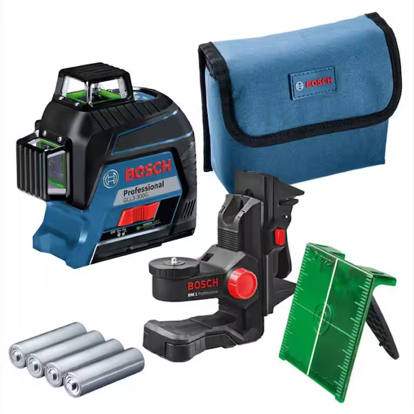 A bosch laser level with a blue bag