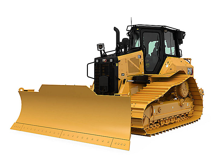 A yellow bulldozer is on a white background.