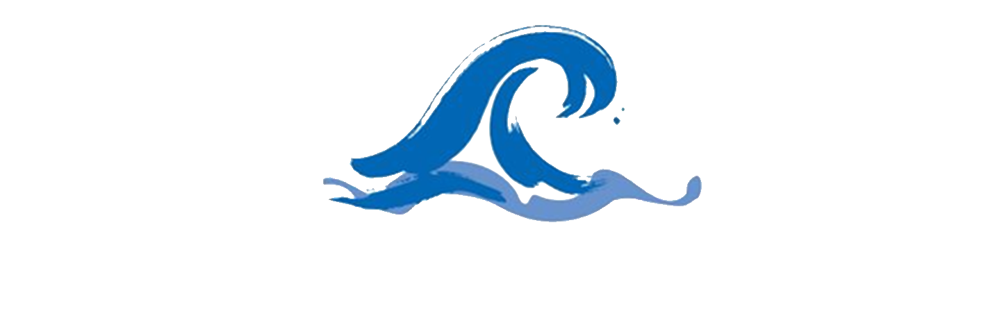 A blue wave is floating on a white background.