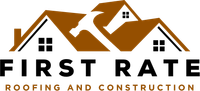 A logo for a company called first rate roofing and construction.