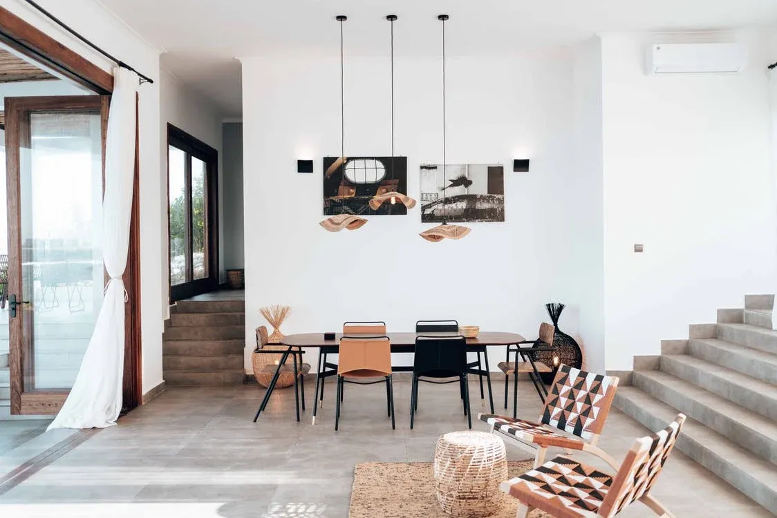 concrete dining table inside