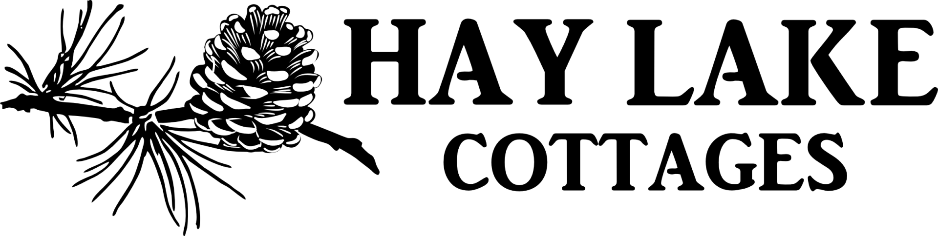 A black and white logo for hay lake cottages
