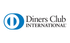 O logotipo azul e branco do Diners Club International apresenta um emblema circular estilizado ao lado do nome da marca.