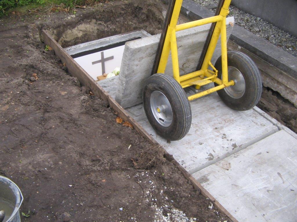 Het sluiten van een grafkelder.