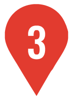 A red pin with the number three on it.