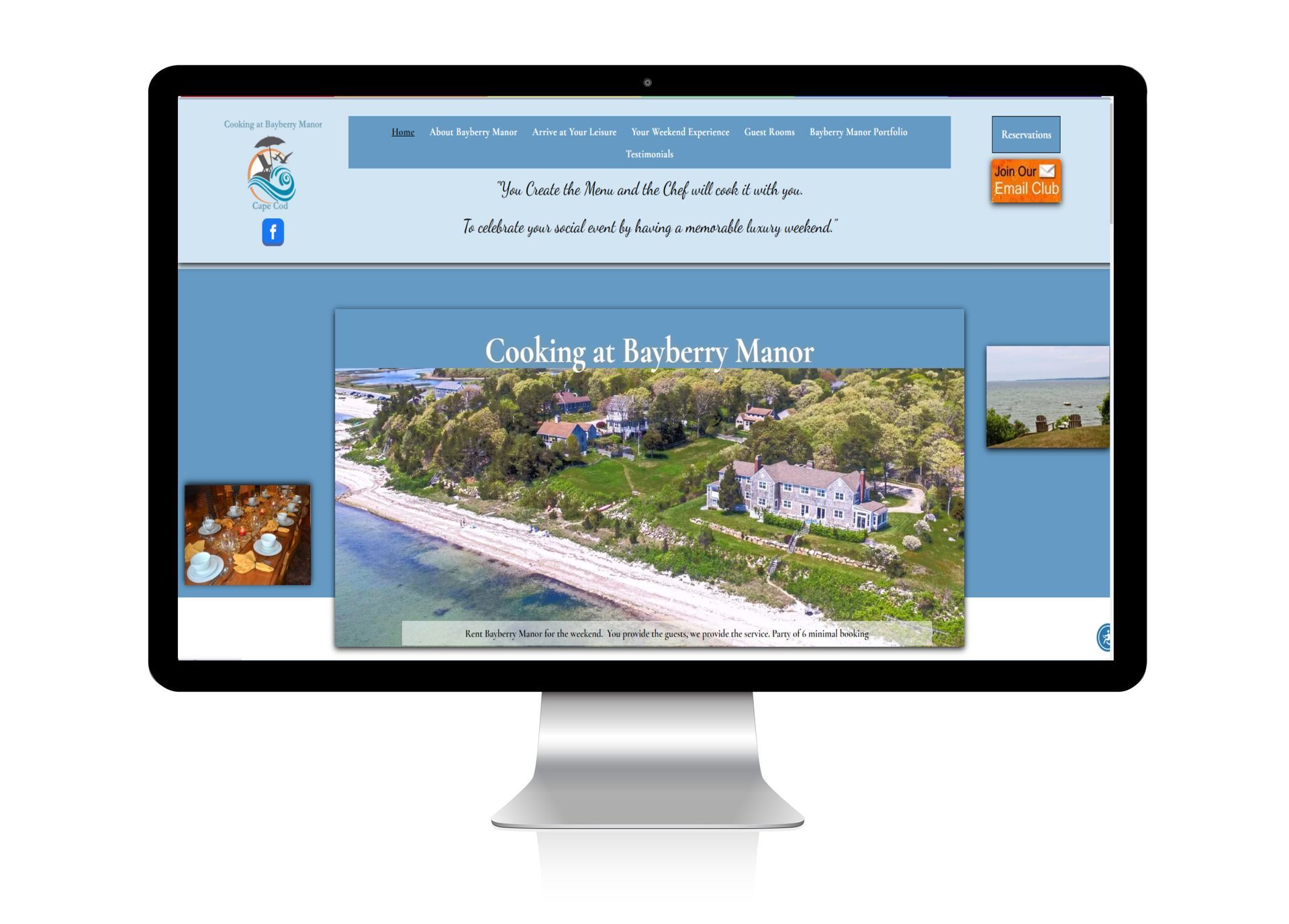 a computer monitor is displaying a website for a house on the beach .