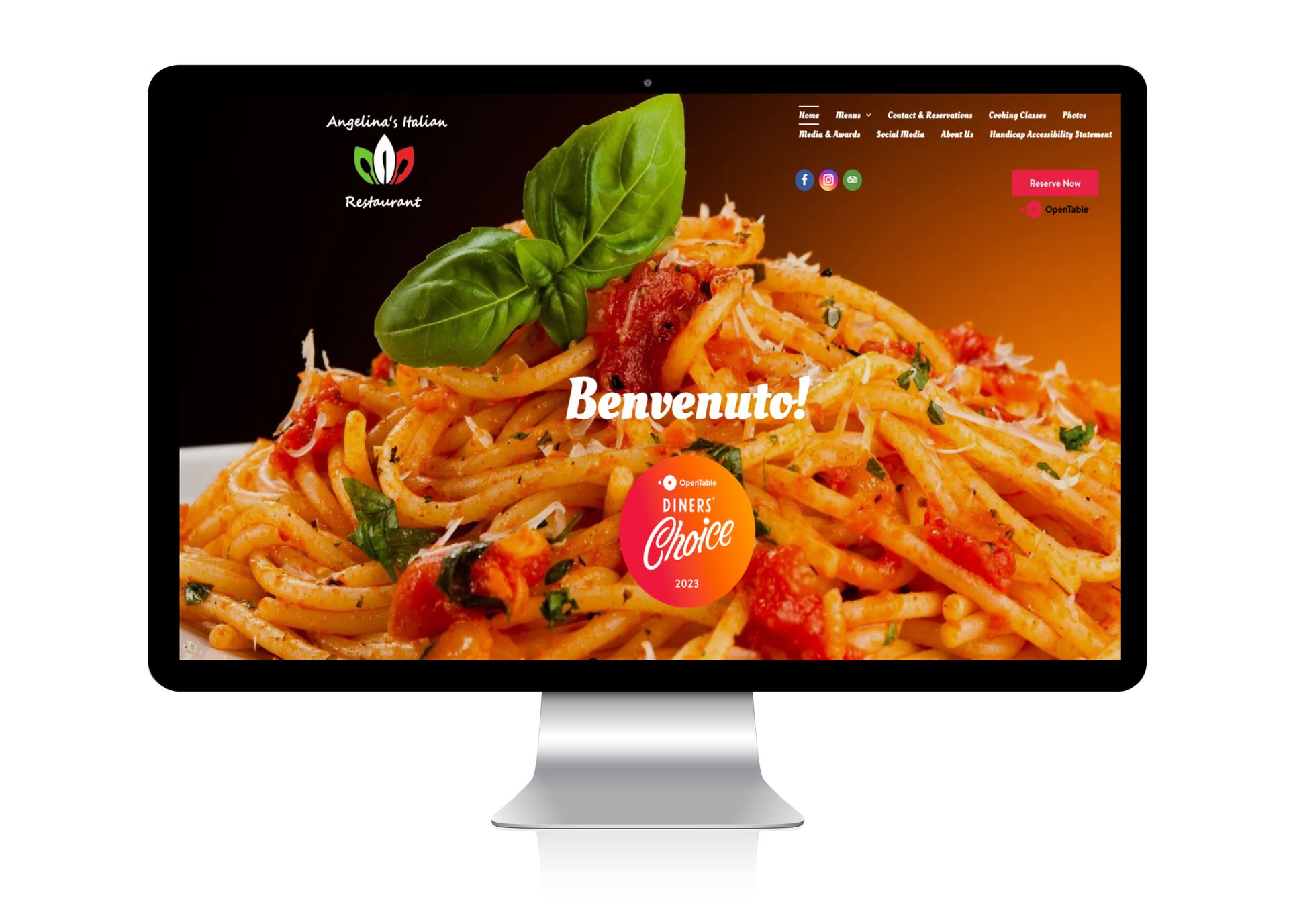 a computer monitor with a picture of pasta on the screen .