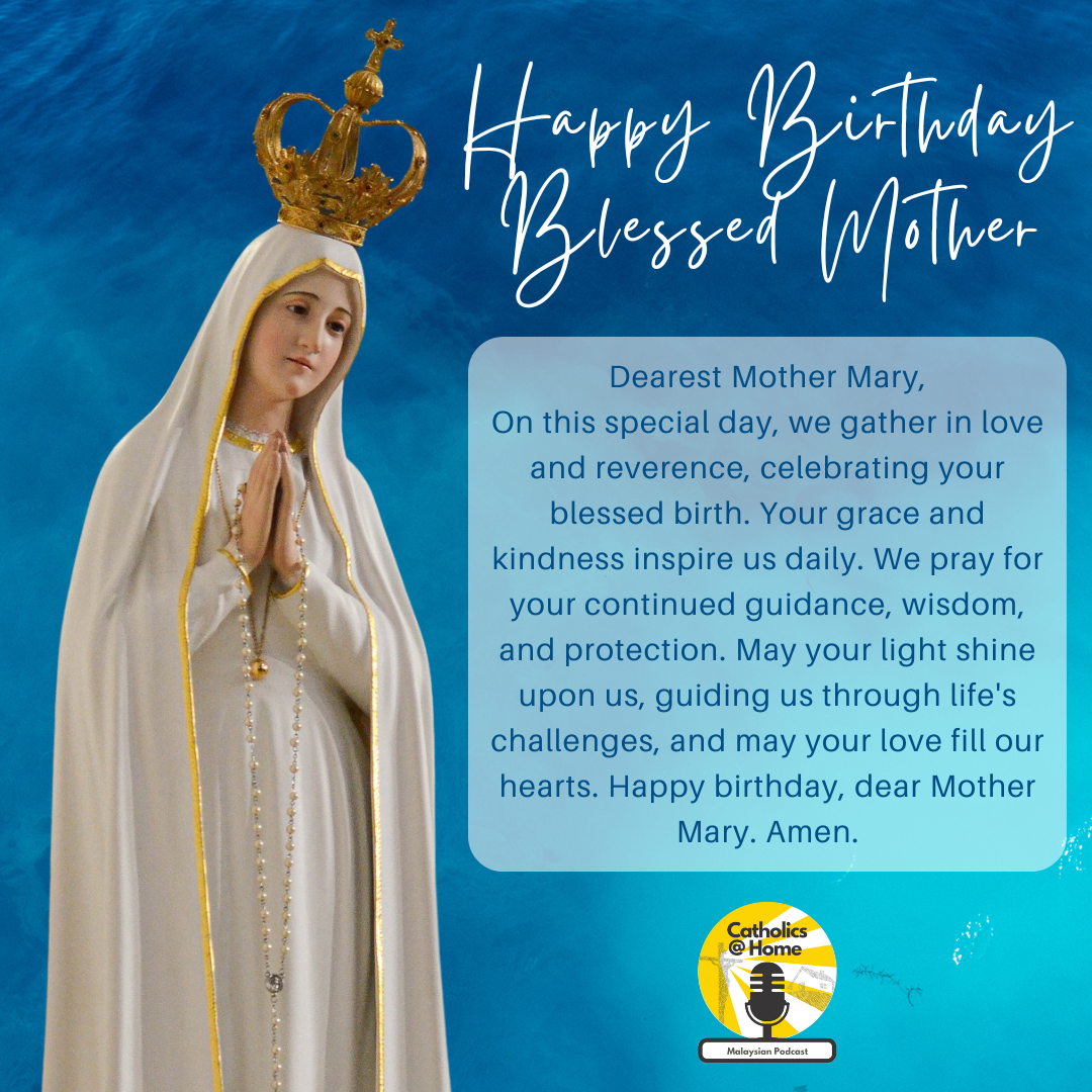 Image of Virgin Mary with a birthday message: