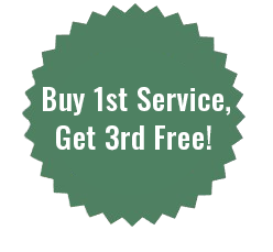 A green sticker that says buy 1st service get second FREE!*