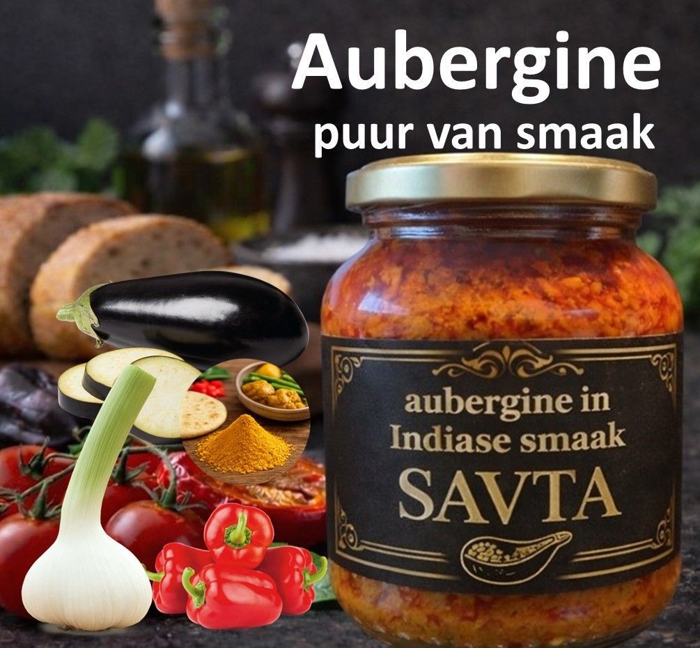 SVT-001  Savta auburgine, rode paprika en knooflook in een mix van kruiden - 370ml