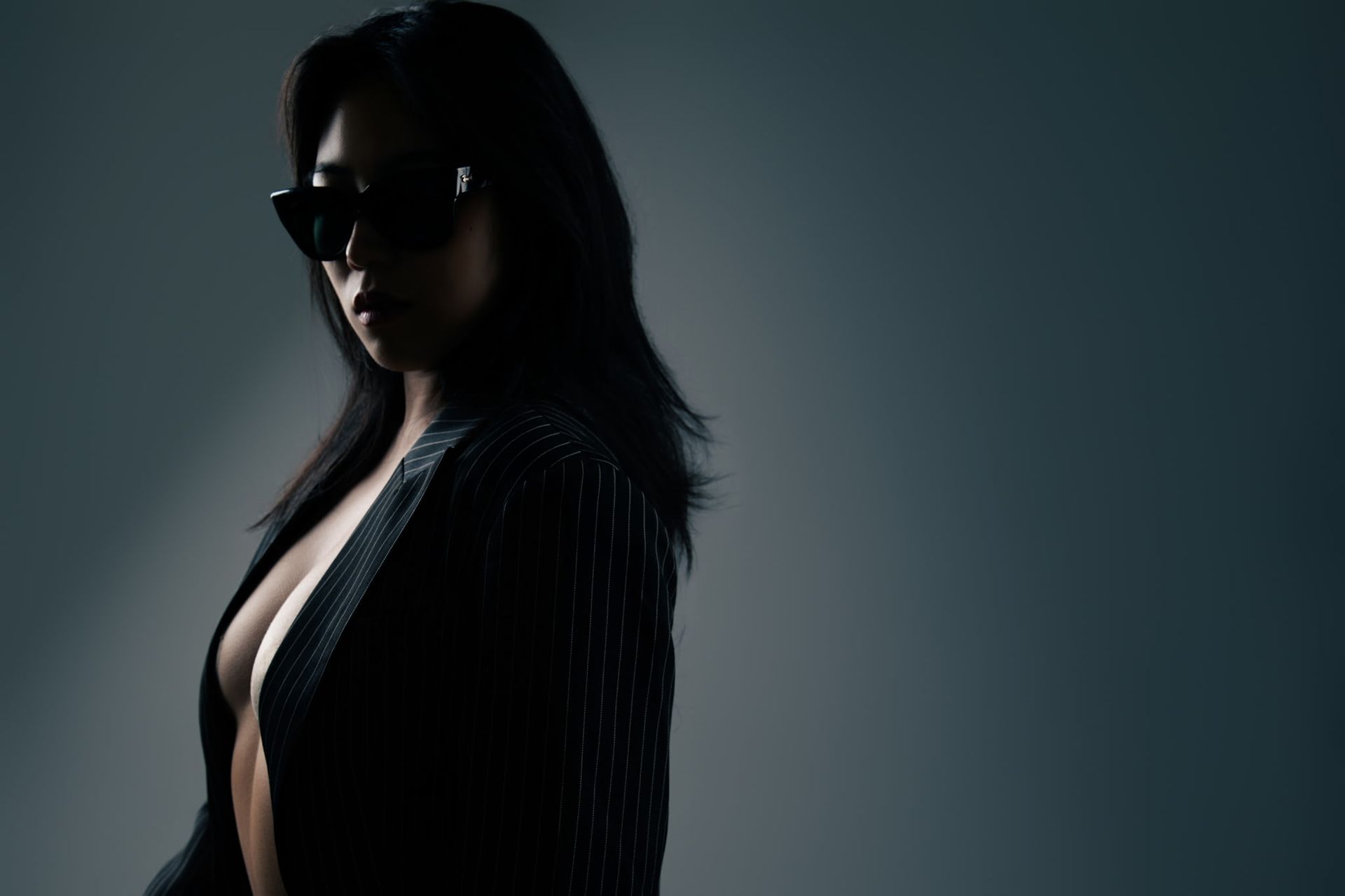 Tailored suit fashion editorial by Minnie Lee photographed in studio
