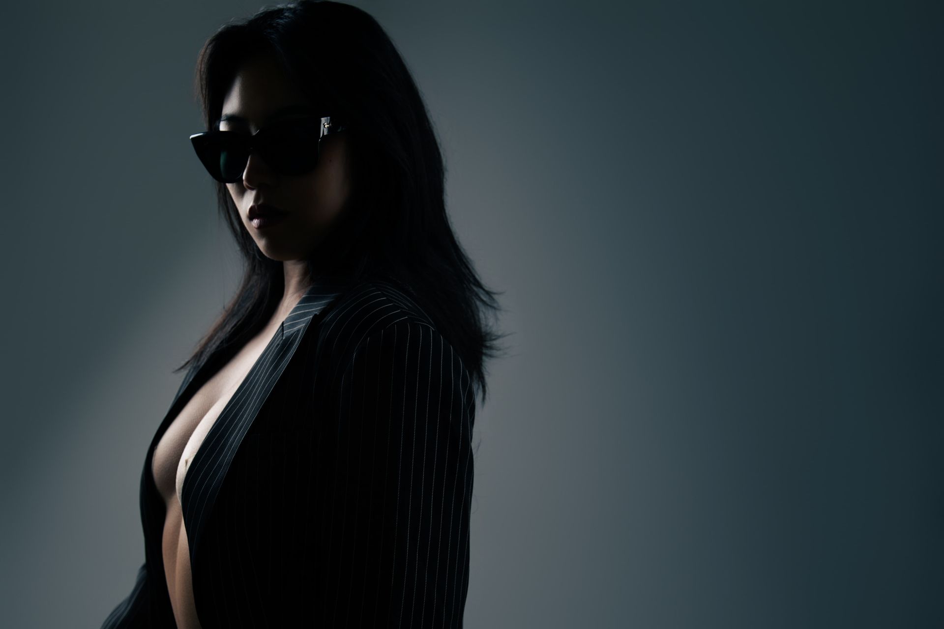 Tailored suit fashion editorial by Minnie Lee photographed in studio
