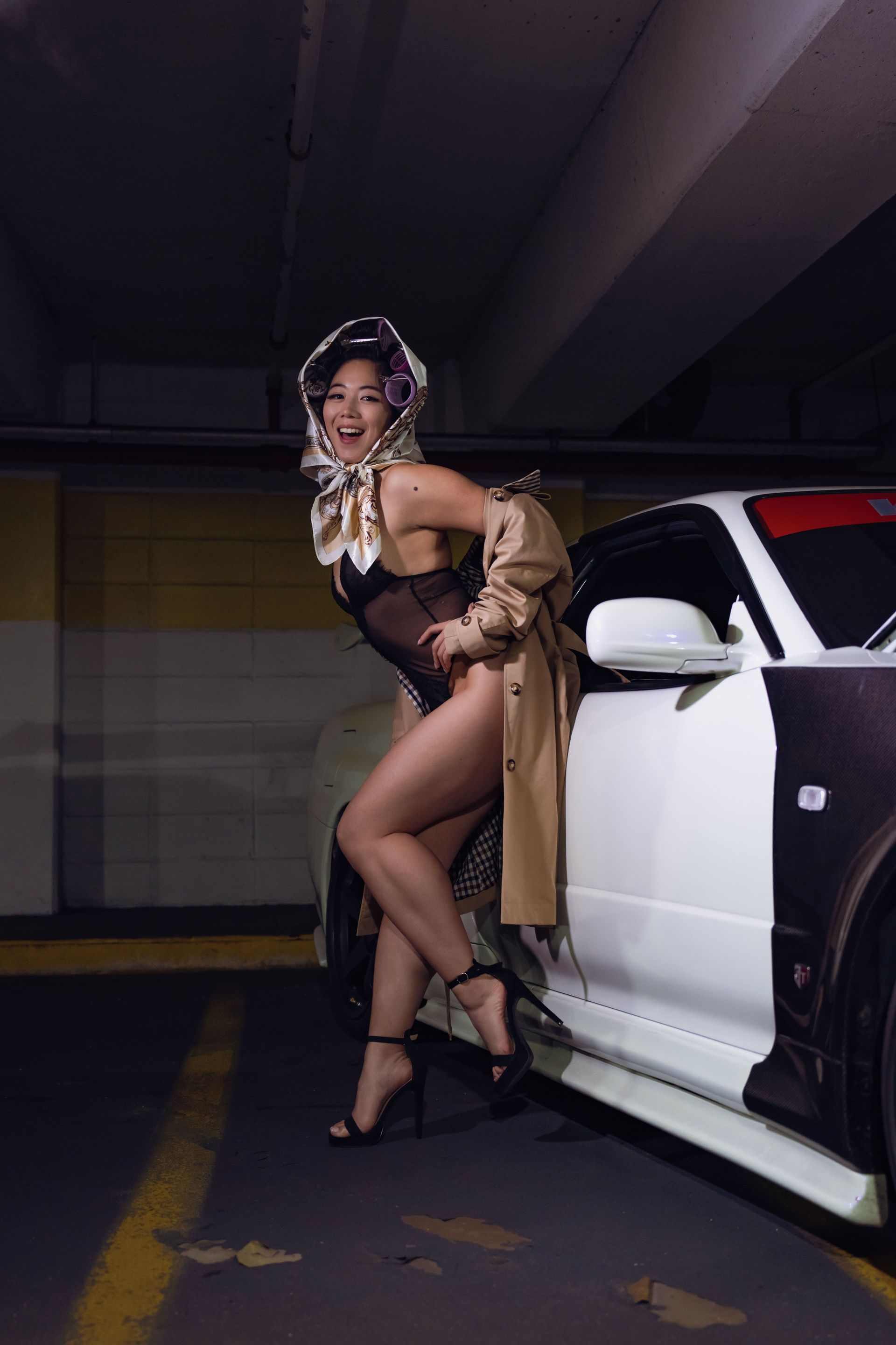 Cinematic pin-up editorial with vintage automotive influence