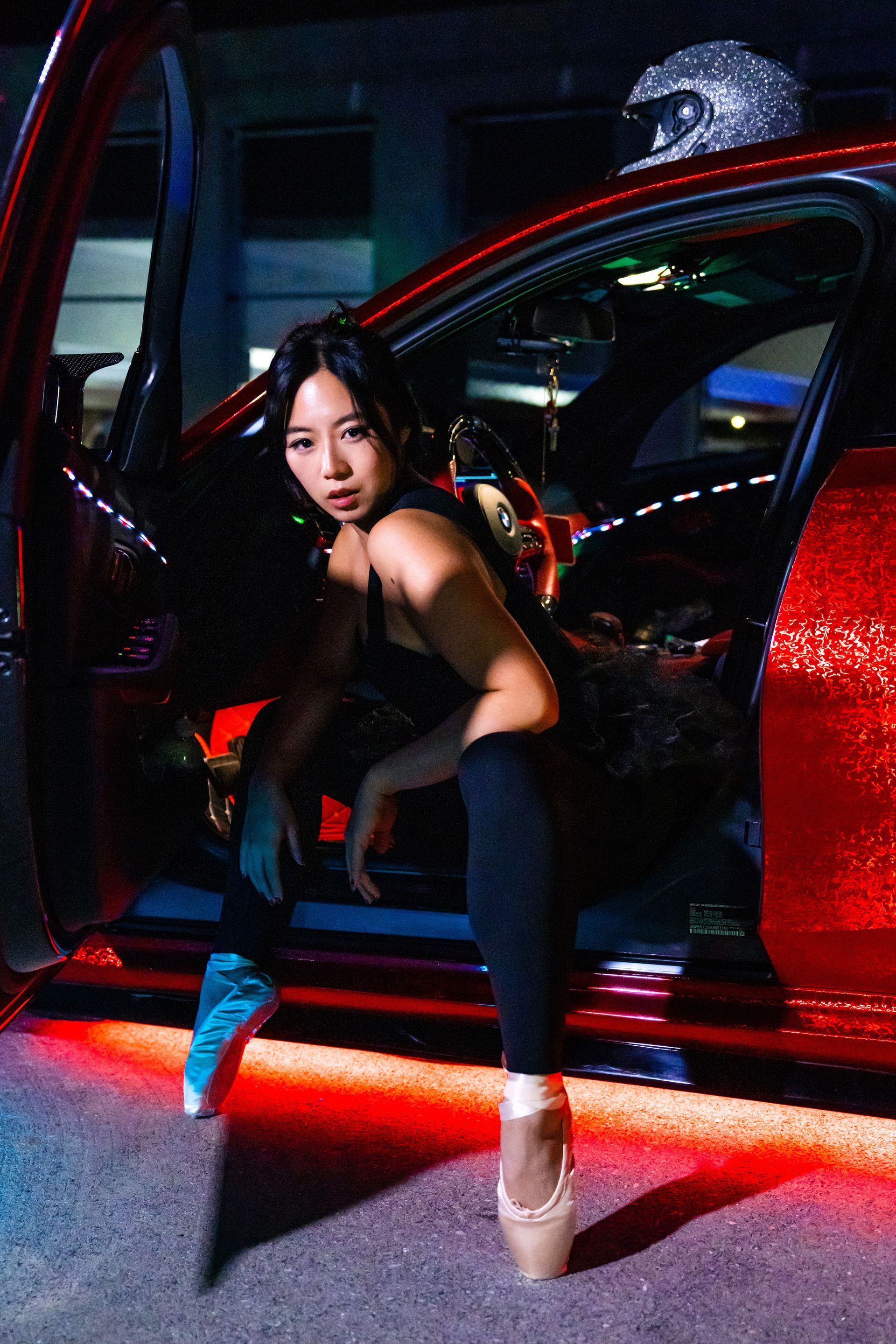 Radical fashion concept pairing classical ballet with automotive structure