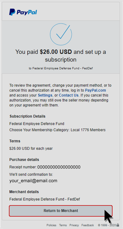 A paypal page that says you paid $ 26.00 usd and set up a subscription