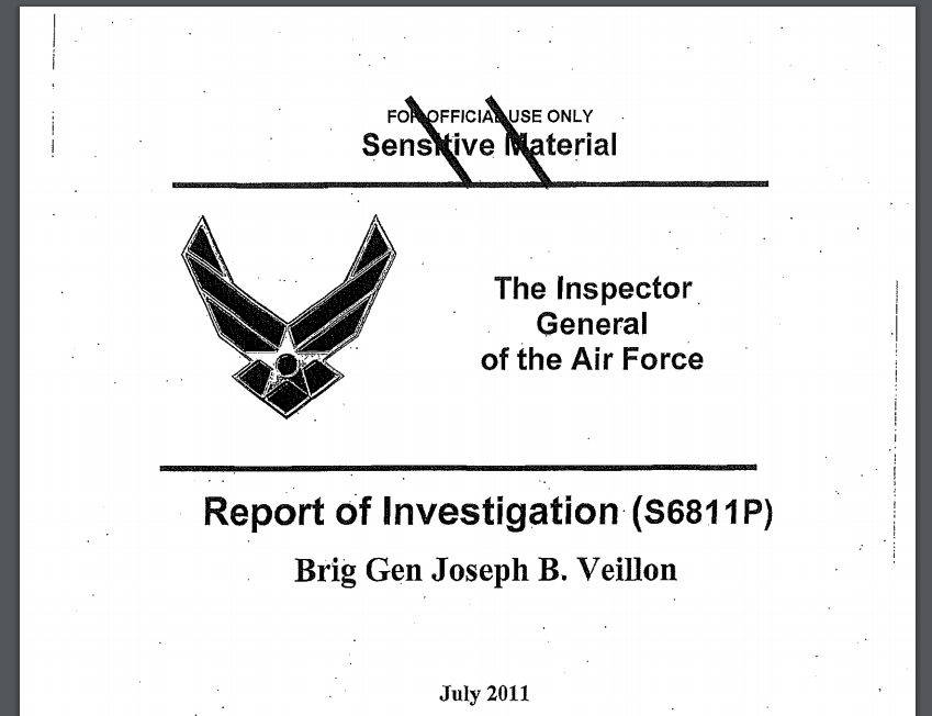 A report of investigation from the inspector general of the air force