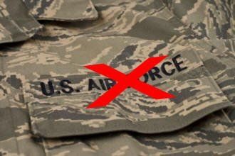 A close up of a us air force uniform with an x through it