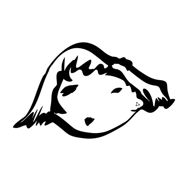 A simple black-and-white line drawing of a face with short hair and closed eyes. Bailey Constas